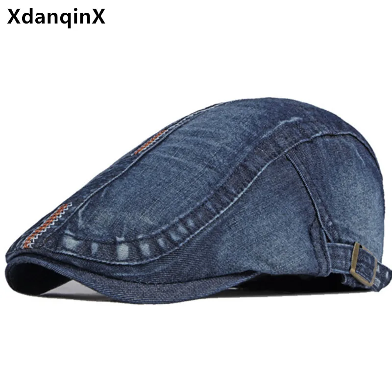 

Autumn Men's Washed Denim Berets Retro Personality Embroidery Tongue Caps Snapback Cap Adjustable Size Women's Decorative Hat