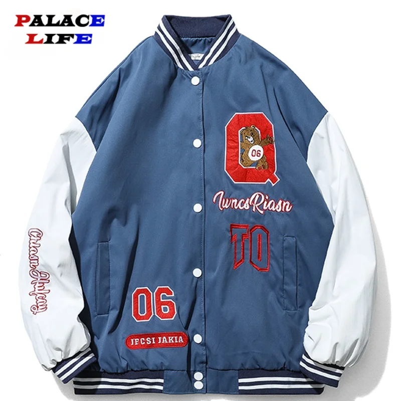 

Hip Hop Mens Bomber Jacket Alphabet Bear Embroidery College Varsity Jackets Womens Harajuku Fashion Casual Baseball Coats Unisex