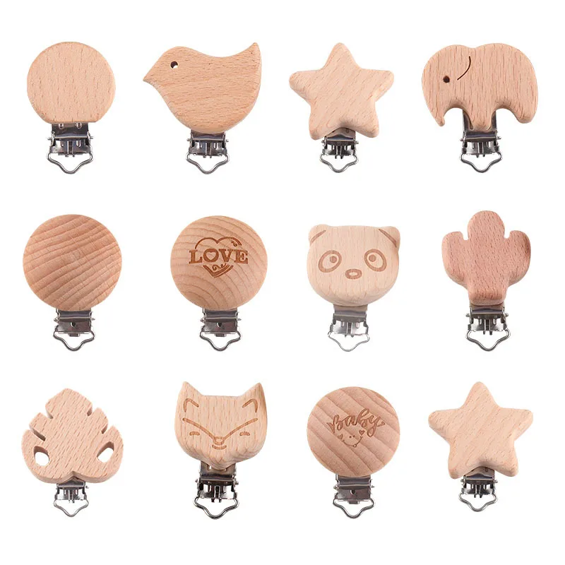 Lemon Comeon 50Pcs Wood Baby Pacifier Clip Lovely Animal Natural Beech Dummy Clip Nipple Holder Accessory Chupetas Wholesale