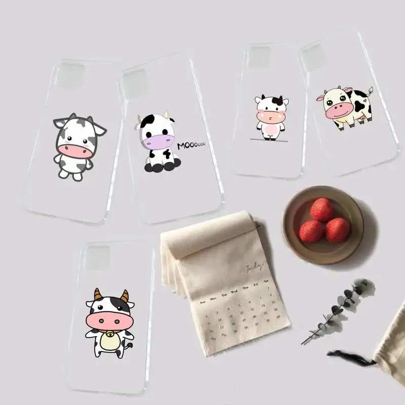 

Lovable cute strawberry milk cow Phone Case Transparent for iPhone 6 7 8 11 12 s mini pro X XS XR MAX Plus