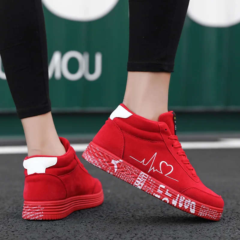 Fashion Printed Autumn Shoes Women High top Board Sneakers Comfortable Fabric Skate Trainers Shoes Men Red Sport Shoes Unisex