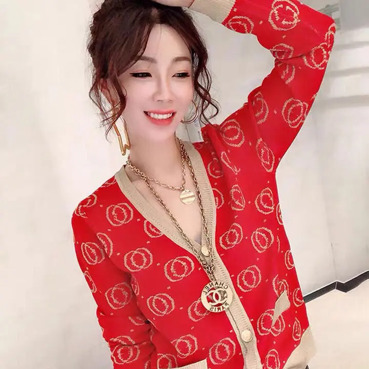 

Women 's Knitted Cardigan 2021 Spring New European Fashion Fashion Color Contrast Loose Casual Single-Breasted Sweater Coat