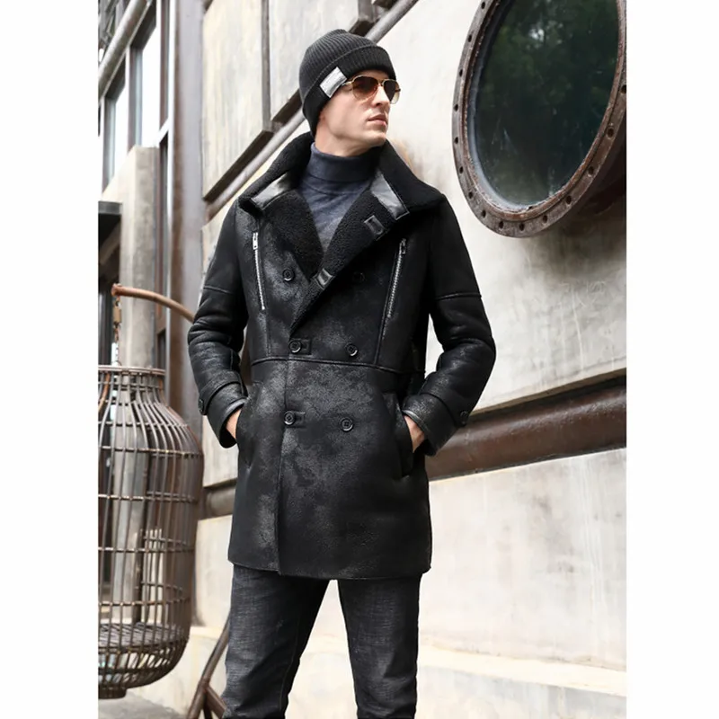 Натуральный мех овцы 2020 стрижка теплое зимнее пальто для мужчин размера плюс