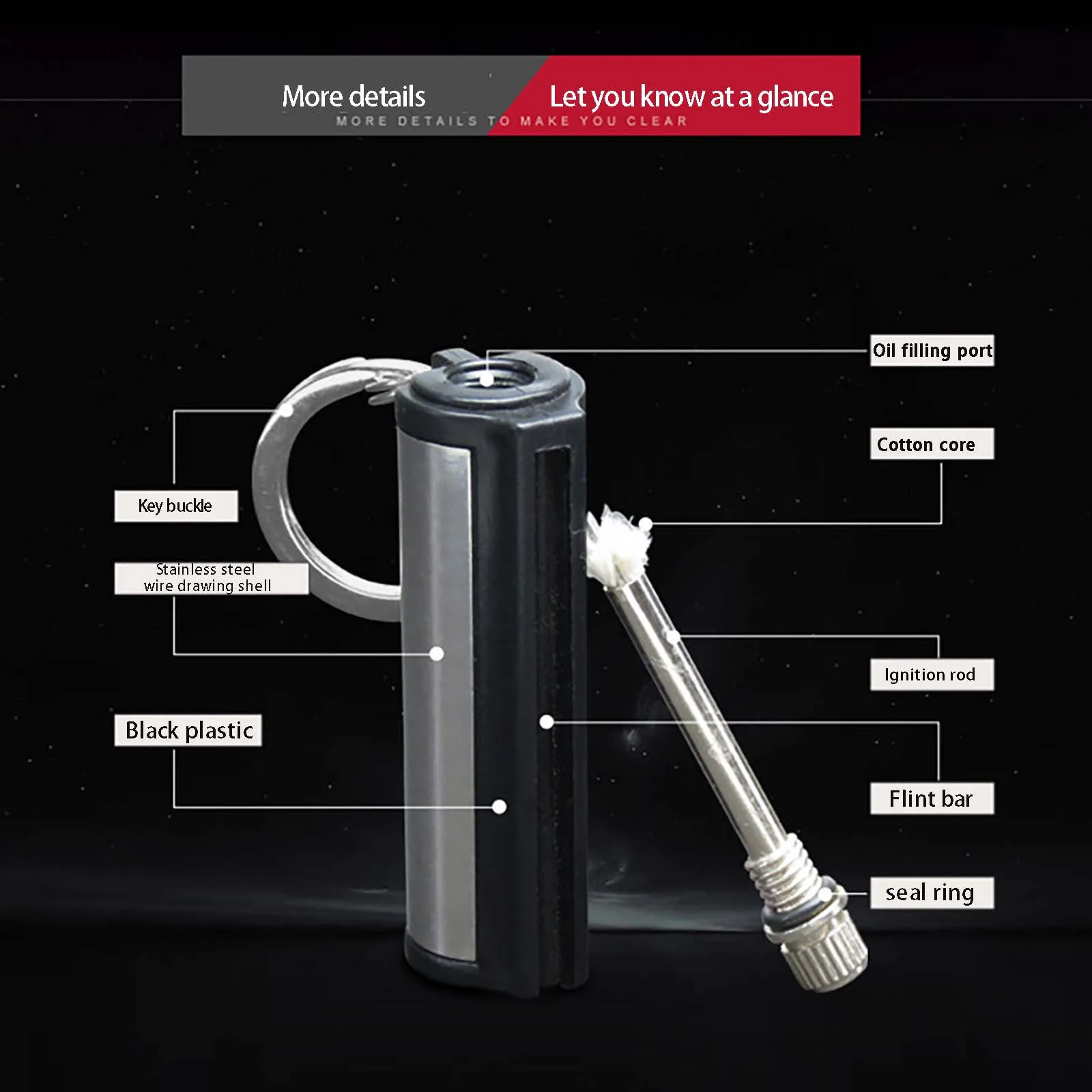 

Flint Fire Starter Fiery Matche Permanent Endless Unusual Keychain Lighter Tourist For Survival Tool Waterproof Kerosene Camping