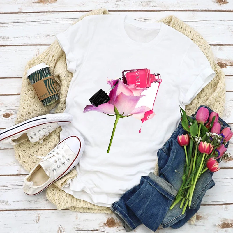 Женская футболка с цветочным принтом летняя 3D ногтей топы для женщин женская