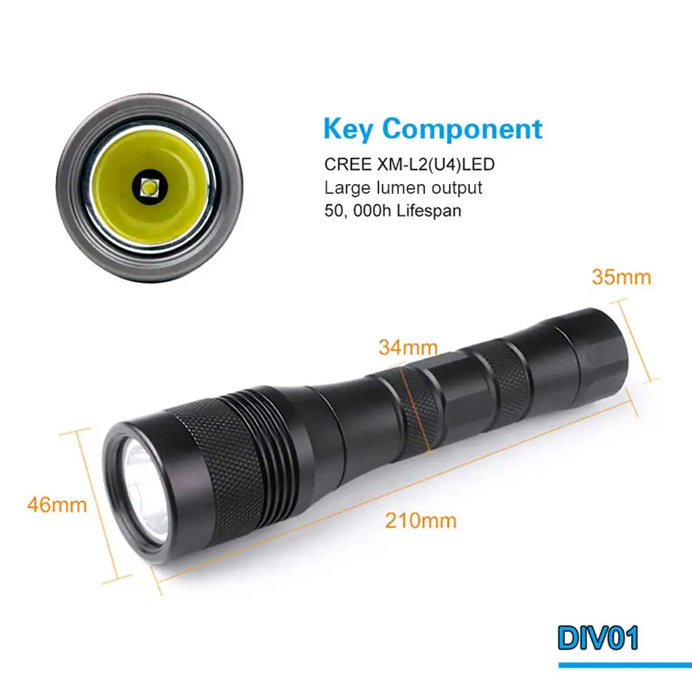 Brightest LED Flashlight Diving light torch Lamp Waterproof Professional Portable Underwater led Scuba diving lamp 18650 Battery | Лампы и