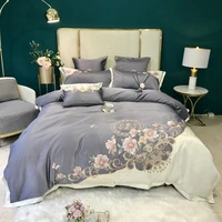 satin washed silk cotton flowers embroidery bedding set double duvet cover set bed linen fitted sheet pillowcases home textile