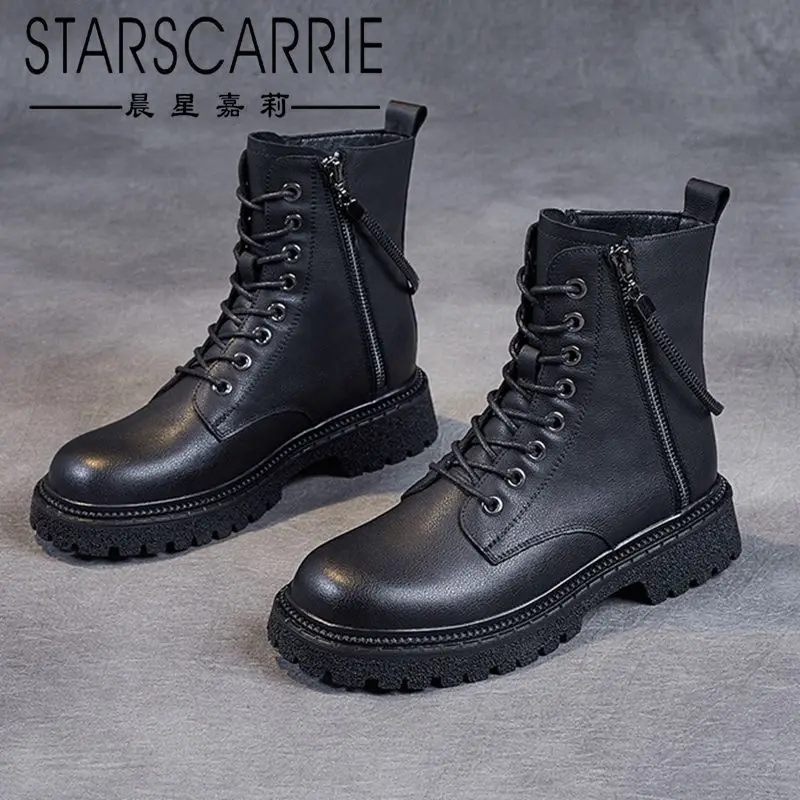 

Riding boots women's autumn and winter 2021 new leather single boots cross strap leather zipper mid-tube knight boots all-match
