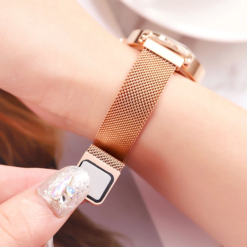 

2019 Luxury Mesh Crystal Ladies Watch Women Magnet Clasp Dress Women Watches Fashion Rose Gold Quartz Watches relogio feminino