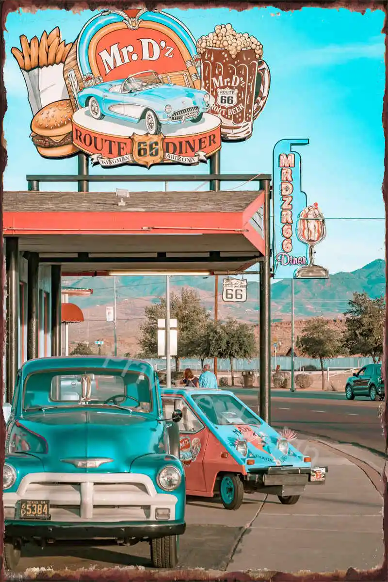 

Винтажный металлический знак Route 66, Оловянная табличка в стиле ретро, декор для стен, постер для украшения комнаты, для художественного кафе,...