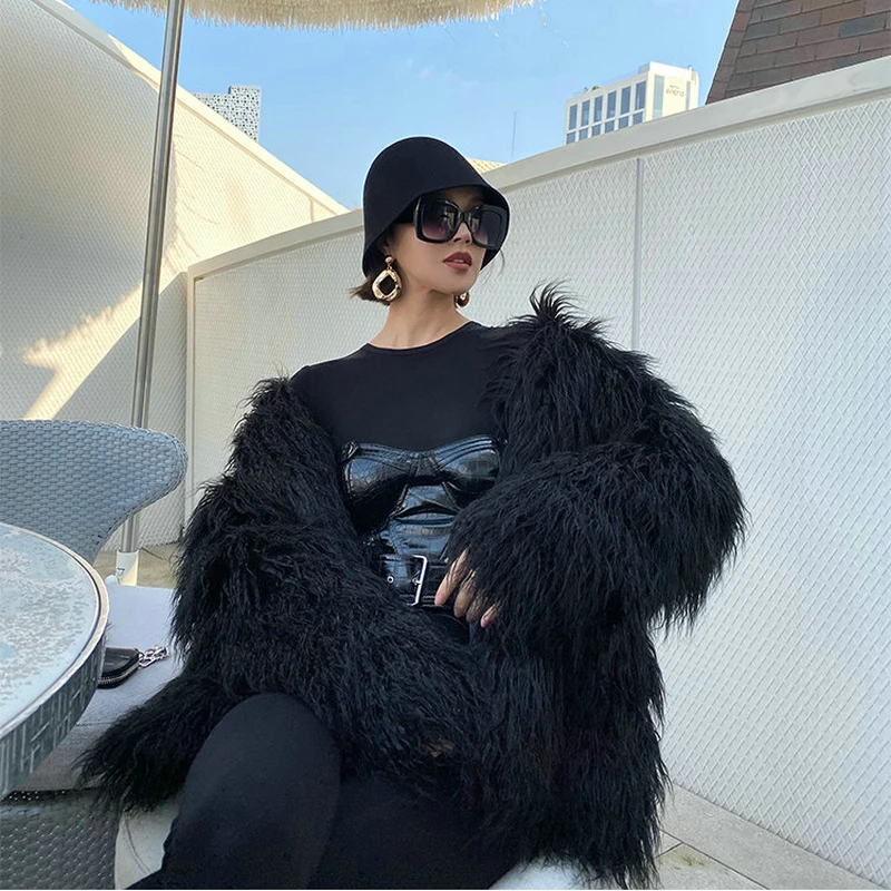 Осенне зимнее новое пальто из искусственного меха Женское средней длины