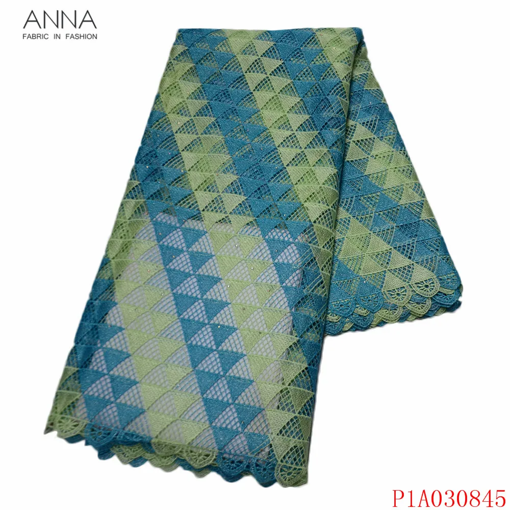 

Anna african cord lace fabric embroidery with stones 2021 popular nigerian mesh lace water soluble fabric 5 yards/pcs for sewing