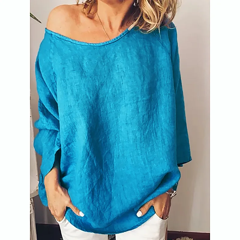 

Nice summer Pop women's cotton and linen solid color loose top T-shirt women sexy tops t shirt for women