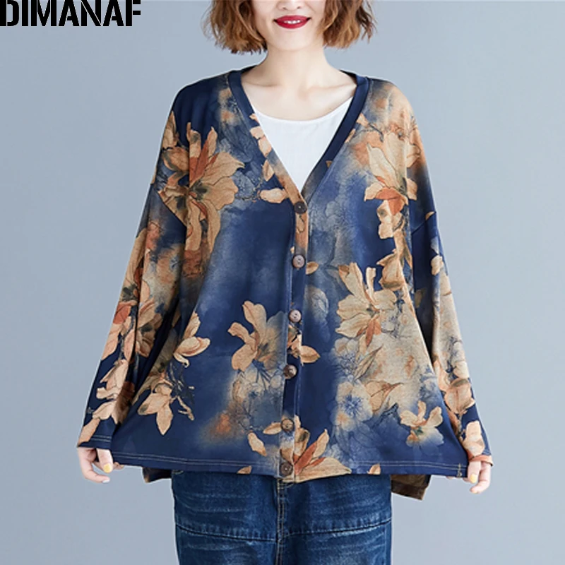 Женская блузка на пуговицах DIMANAF Повседневная Туника свободного кроя с цветочным