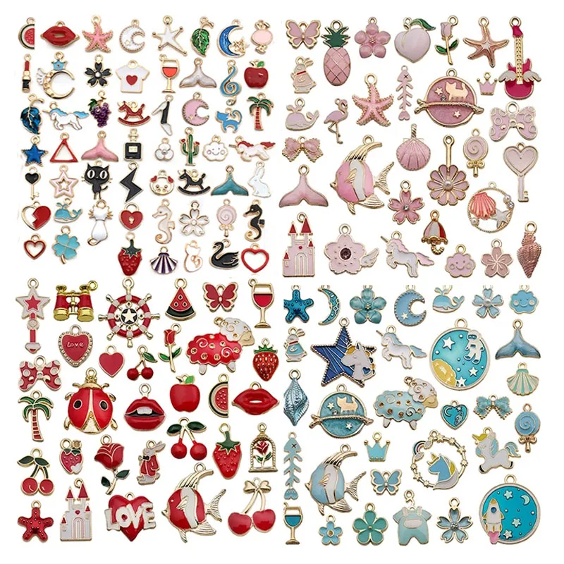 

Mixed 10pcs Enamel Unicorn Animal Birds Tree Shell Flower Rainbow Charms Clip Pendants DIY Bracelet Jewelry Making Accessories