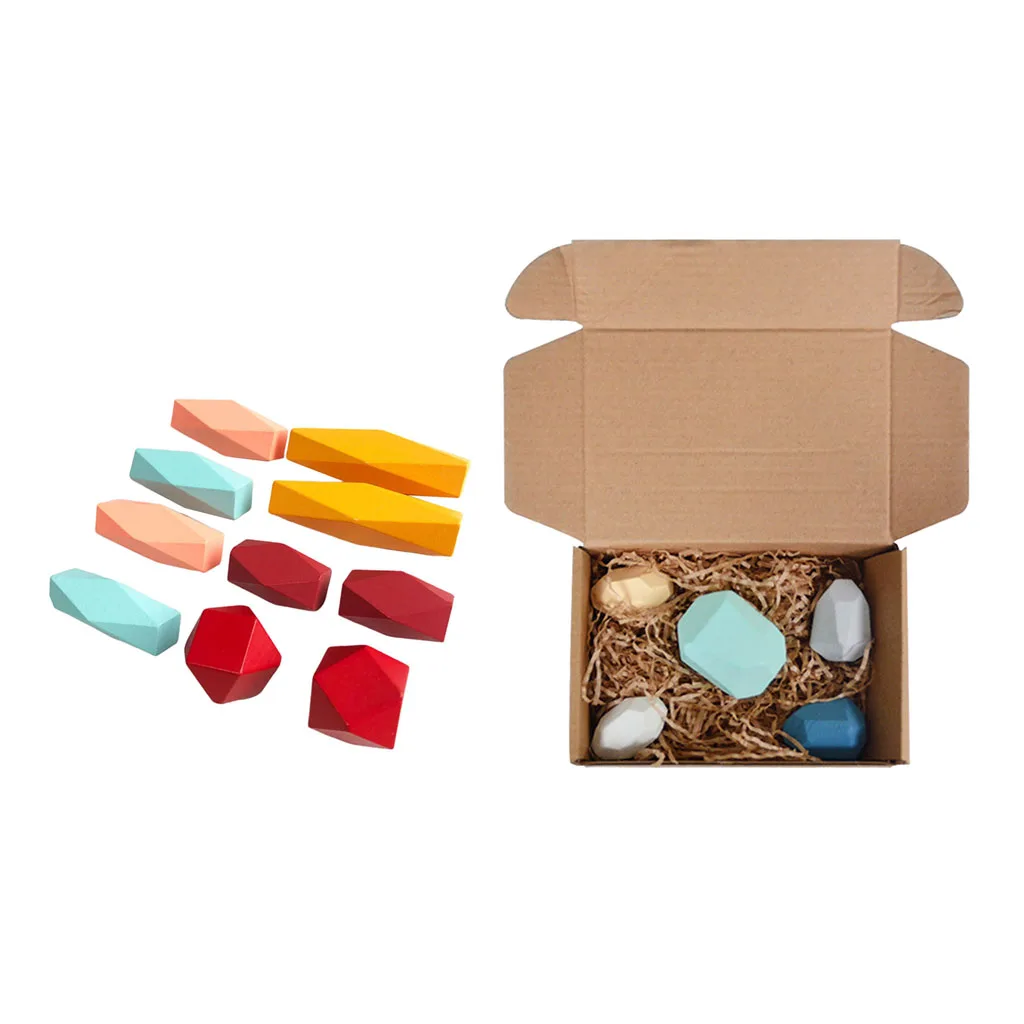 

Baby Kids Creative Toy Wooden Colorful Stacking Balancing Stone Building Blocks