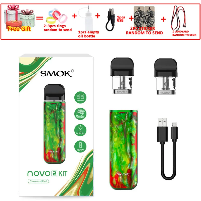 novo2 green red SMOK pod starter kit SMOK novo 2 kit cobra covered vape pen kit с 450 мАч встроенным аккумулятором 2 мл емкость pod system kit - Цвет: novo2 green red