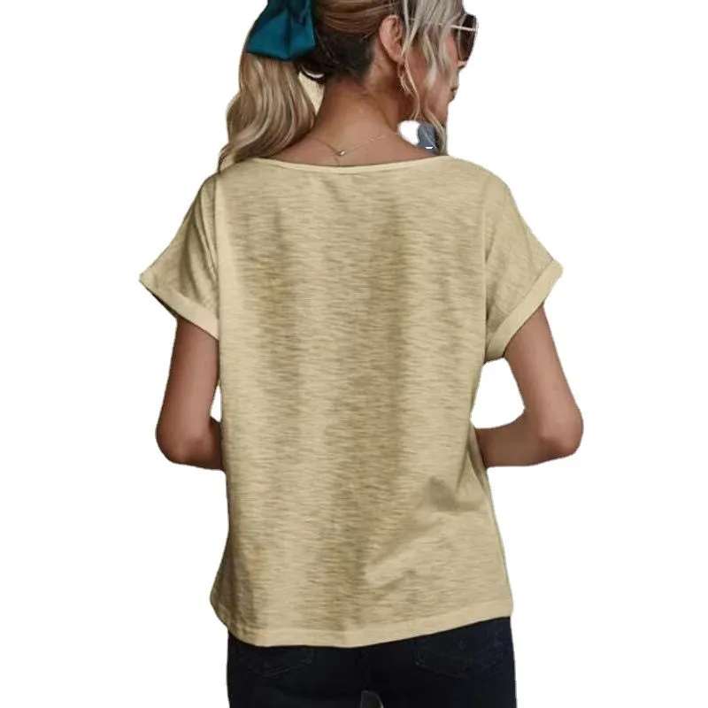 

Fashion 2021 European and American new style women's lace loose V-neck pullover T-shirt