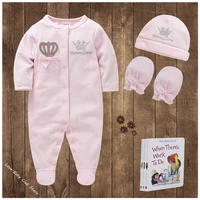 baby girls boys rompers royal crown clothing sets with cap gloves infant newborn one pieces footies overall pajamas velour
