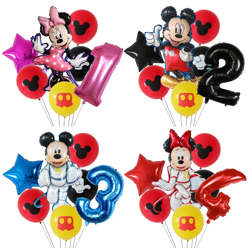 7Pcs Disney Minnie Balloons Mickey Mouse Number Foil Balloon Happy Birthday Party Decorations Baby Shower Kids Toy Air Globos - купить по