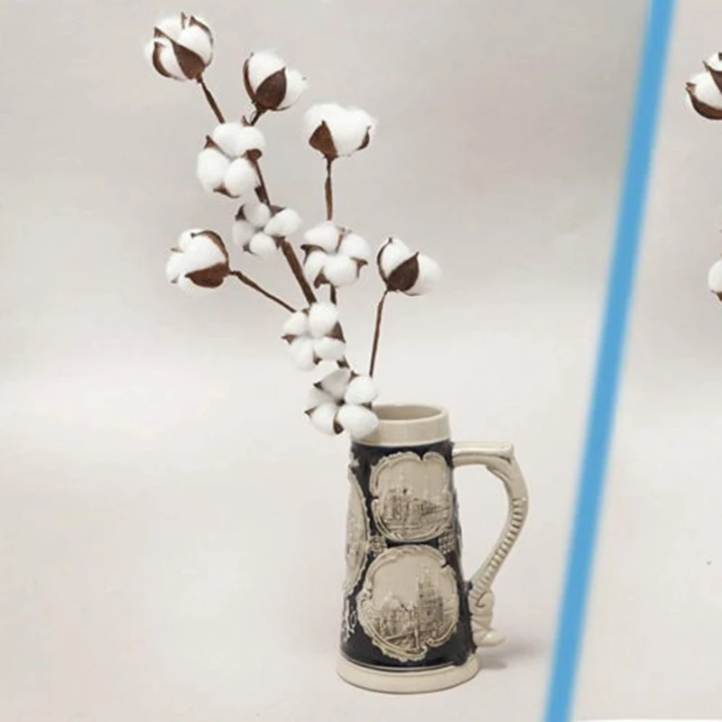 1х белый натуральный сушеный хлопковый цветок с стволом DIY декоративная свадьба