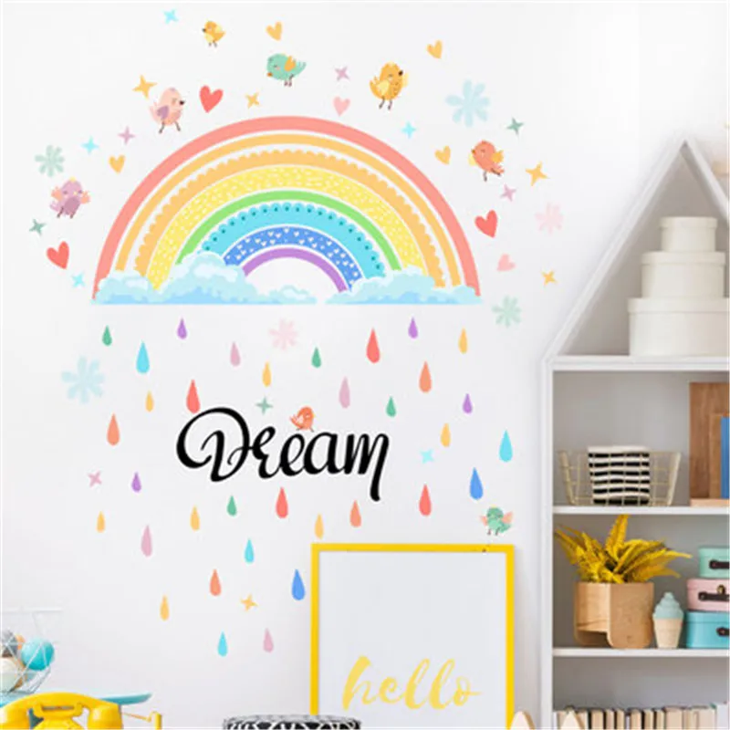 Красочные радужные настенные стикеры в виде капли дождя для детской комнаты