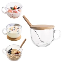 glass cup mugs for tea drink dessert breakfast creative milk glasses coffee mug cup bamboo lid handle transparent drinkware gift