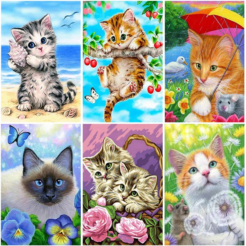 

DIY Cat 5D Diamond Painting Full Square Rhinestones Animal Diamont Embroidery Cross Stitch Mosaic Home Decor Wall Art