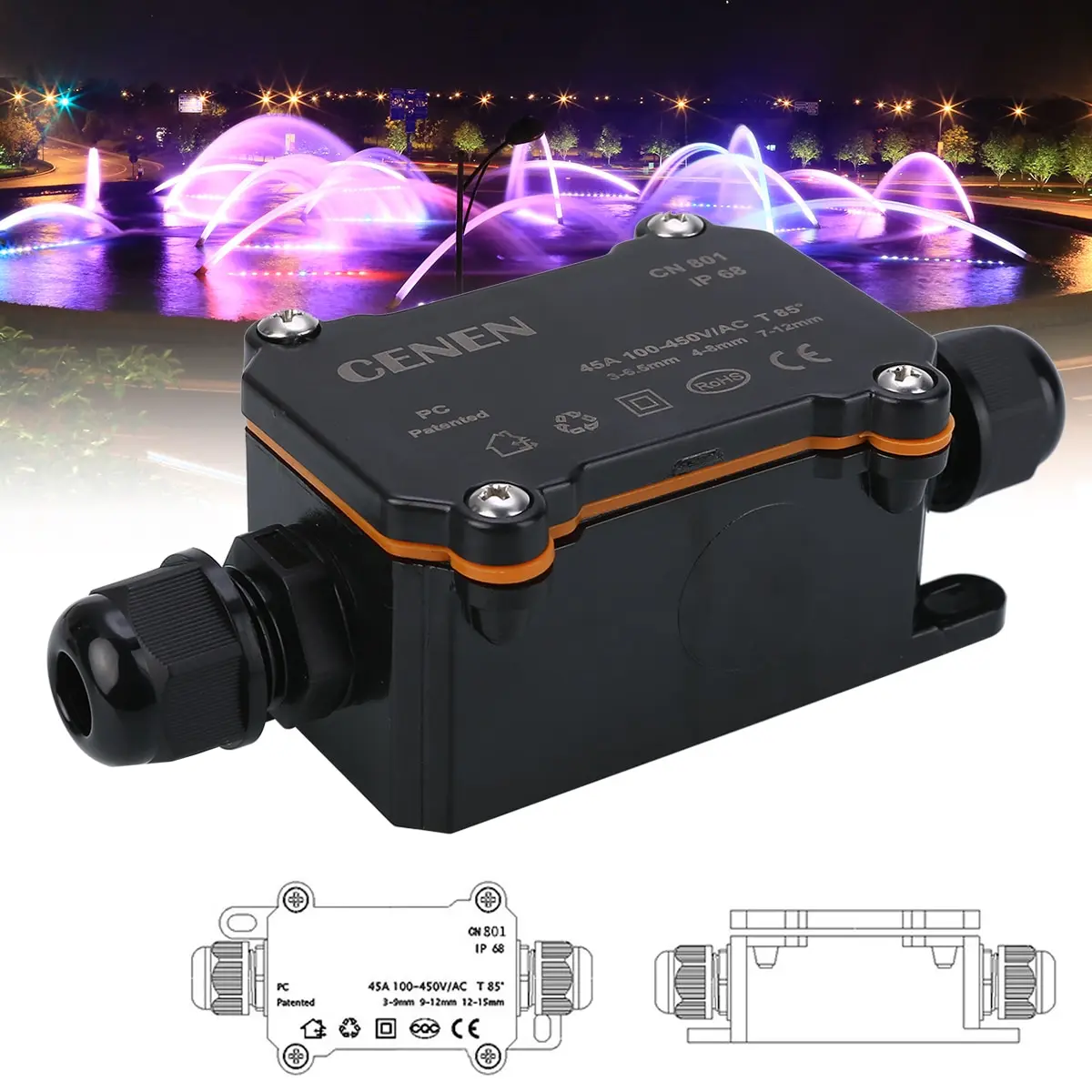 

2 Way Outdoor Waterproof IP68 Electrical Cable Wire Connector Junction Box for Low/High Voltage Garden Light Accessories