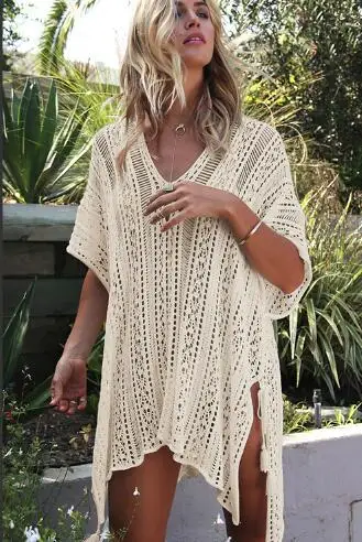 

Sexy Pullover Beach Knit Blouse Swimsuit Woman's Hollow Knit Dress Tassel Lace-up Women Tunic Robe Summer New Style