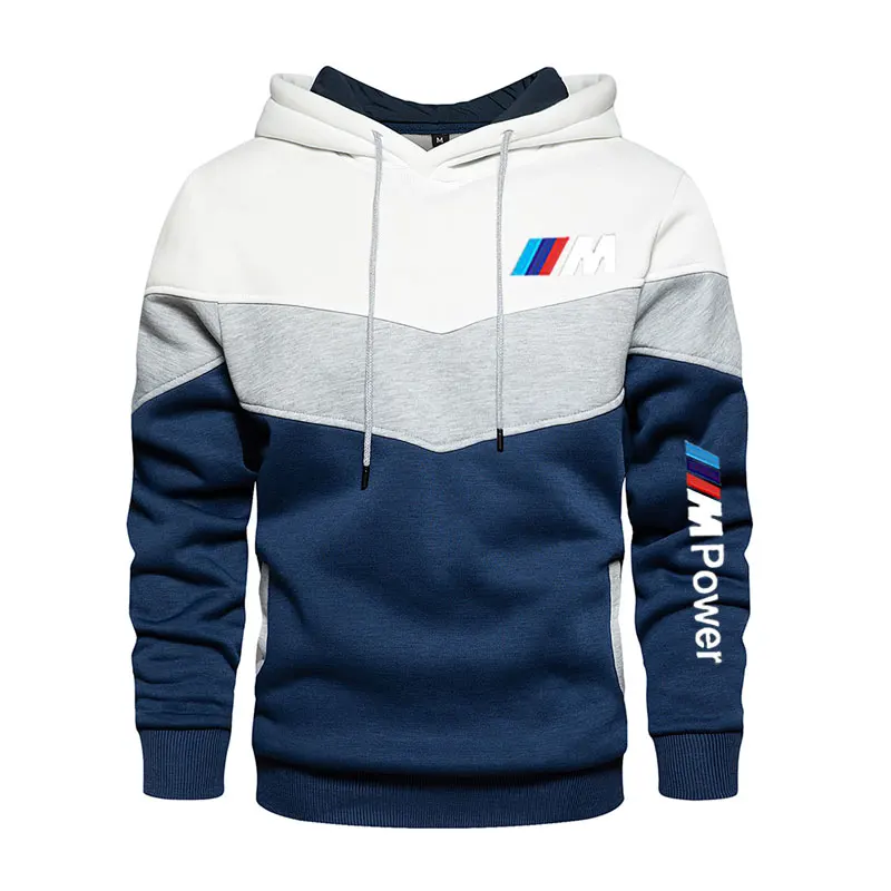 

2021 spring and autumn sportswear men's stitching fashion casual hoodie long-sleeved pullover hooded sweater BMW logo printing