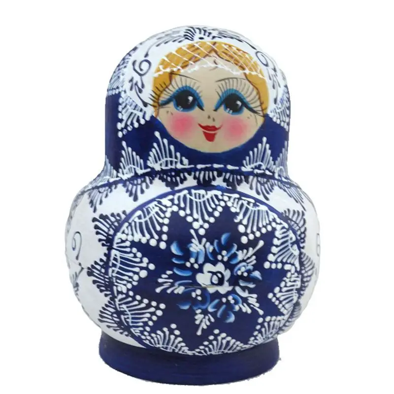 

10pcs/set Painted Russian Matryoshka Blue and White Porcelain Pot-bellied Doll