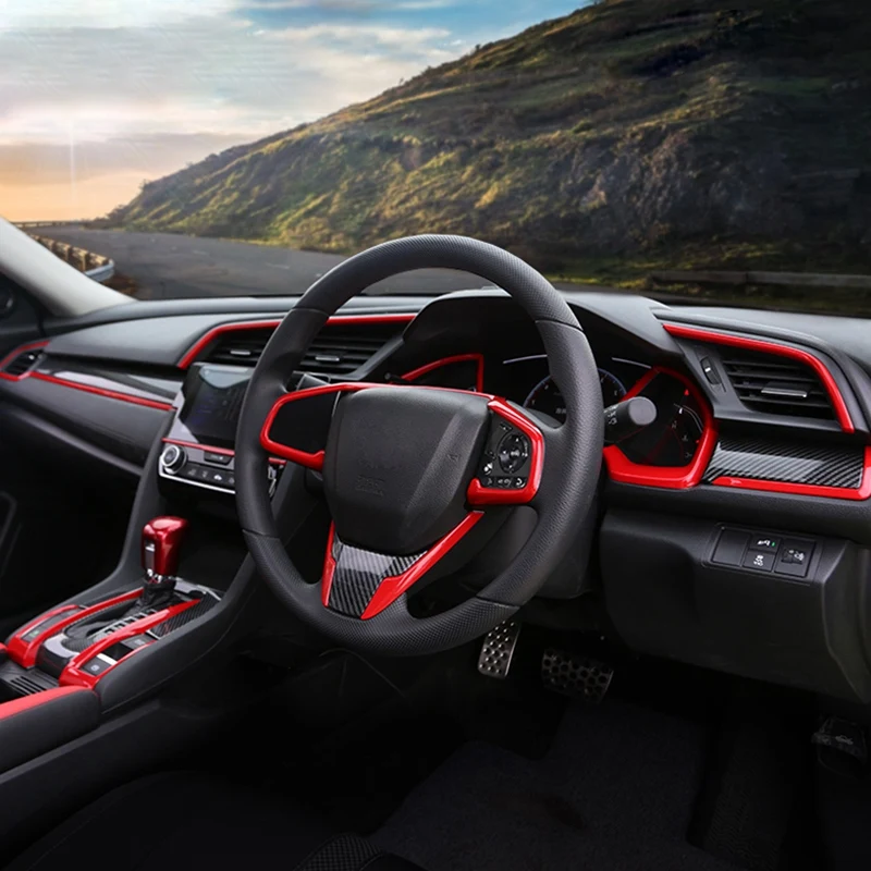 

9Pcs Carbon Fiber Console Center Dashboard Cover Trim Decorative Stickers for Honda Civic 10Th 2016-2019 Car Accessories