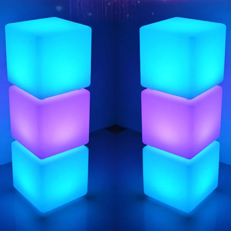 Glowing Cube Square Stool LED Light Seat Chair Waterproof Rechargeable Lighting Sitting Multipurpose K0AA | Освещение