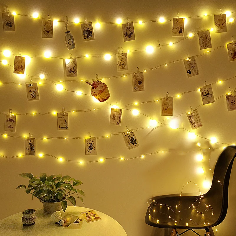 

LED String Lights Photo Clip LED Battery Powered Garland Light Wedding Decoration for Home Baby Shower Party Decoration Garland