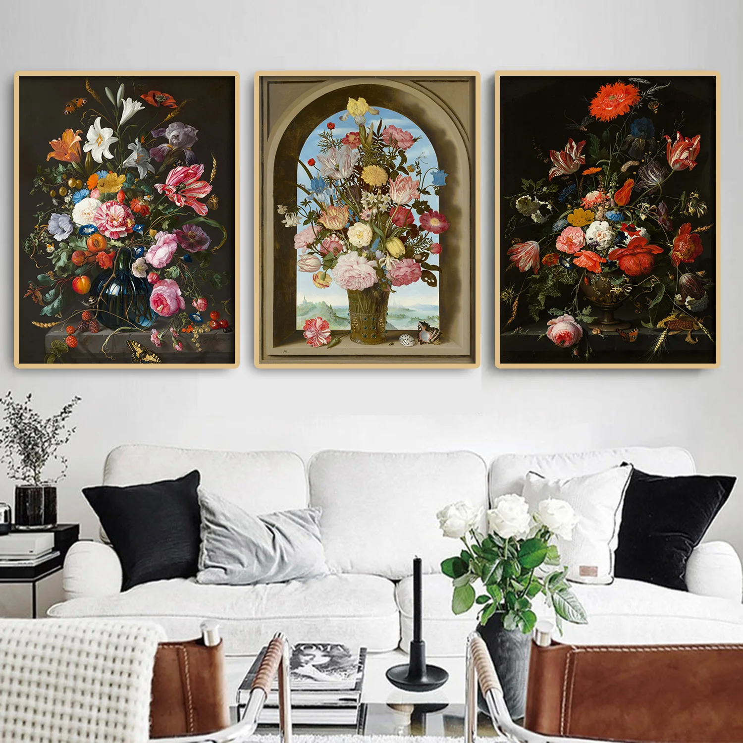 

Pink And Yellow Blue White Flowers With Green Leaves Plants Wall Art Canvas Painting Posters Prints Pictures Living Room Decor