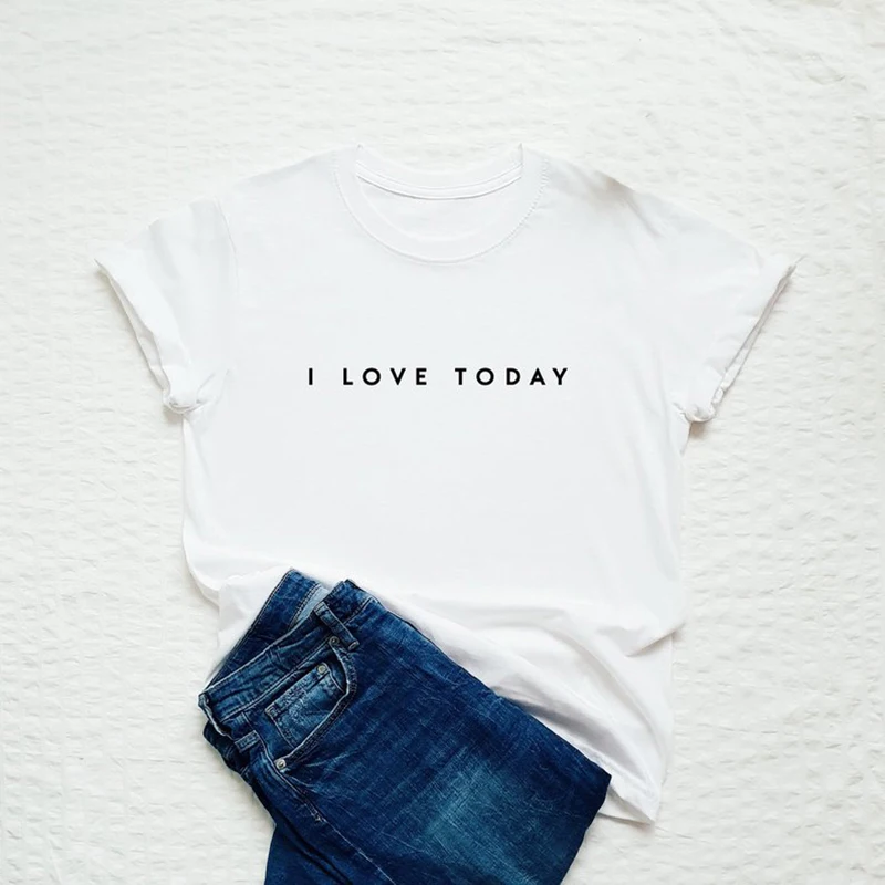 

Футболка женская с принтом «I Love Today», уличная одежда из Instagram, топ с надписью «I Love Today»