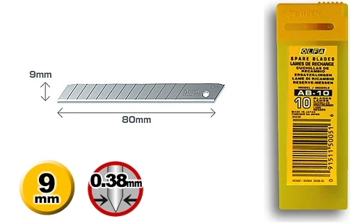 

Olfa AB-10B 9mm Snap Off Blade FOR 180-BT/36 S S/20 A A-2 A-3 SVR-1 SVR-2 PA-2 300 NA-1 SPC-1/40 A-5 XA-1 ES-1/green DA-1 A-1