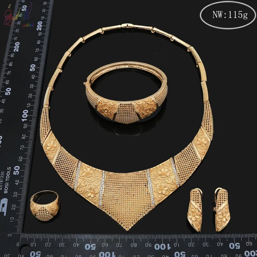 

Yulaili Vintage African Jewelry Sets Choker Necklace Earrings Charm Bangle Ring Classic Wedding Bridal Jewelery Accessories