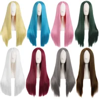 FGY 28" Long Straight Hair Lady Anime Cosplay Middle Part Synthetic Wig Graphite Green Black Pink Red Natural Hairline Wig