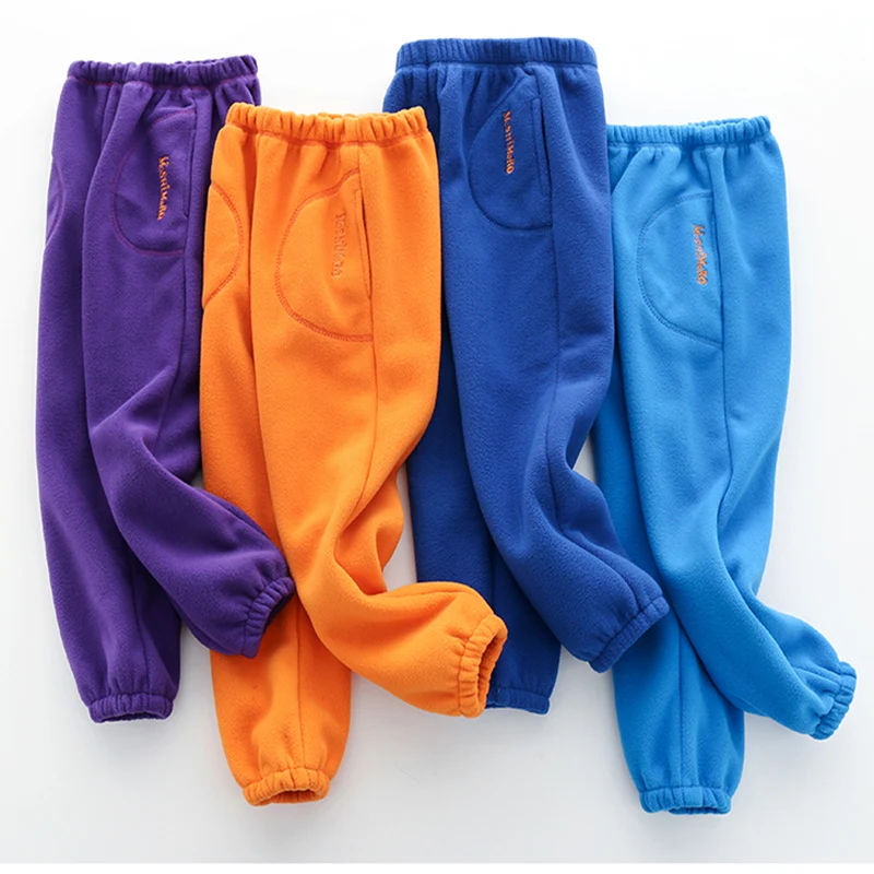 Детские флисовые брюки для мальчиков и девочек теплые длинные спортивные