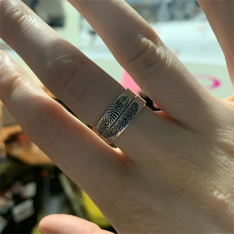 

Fingerprint Love Couple Promise Rings Punk Heart-shaped Valentine's Day Rings for Women Men Jewelry Gifts