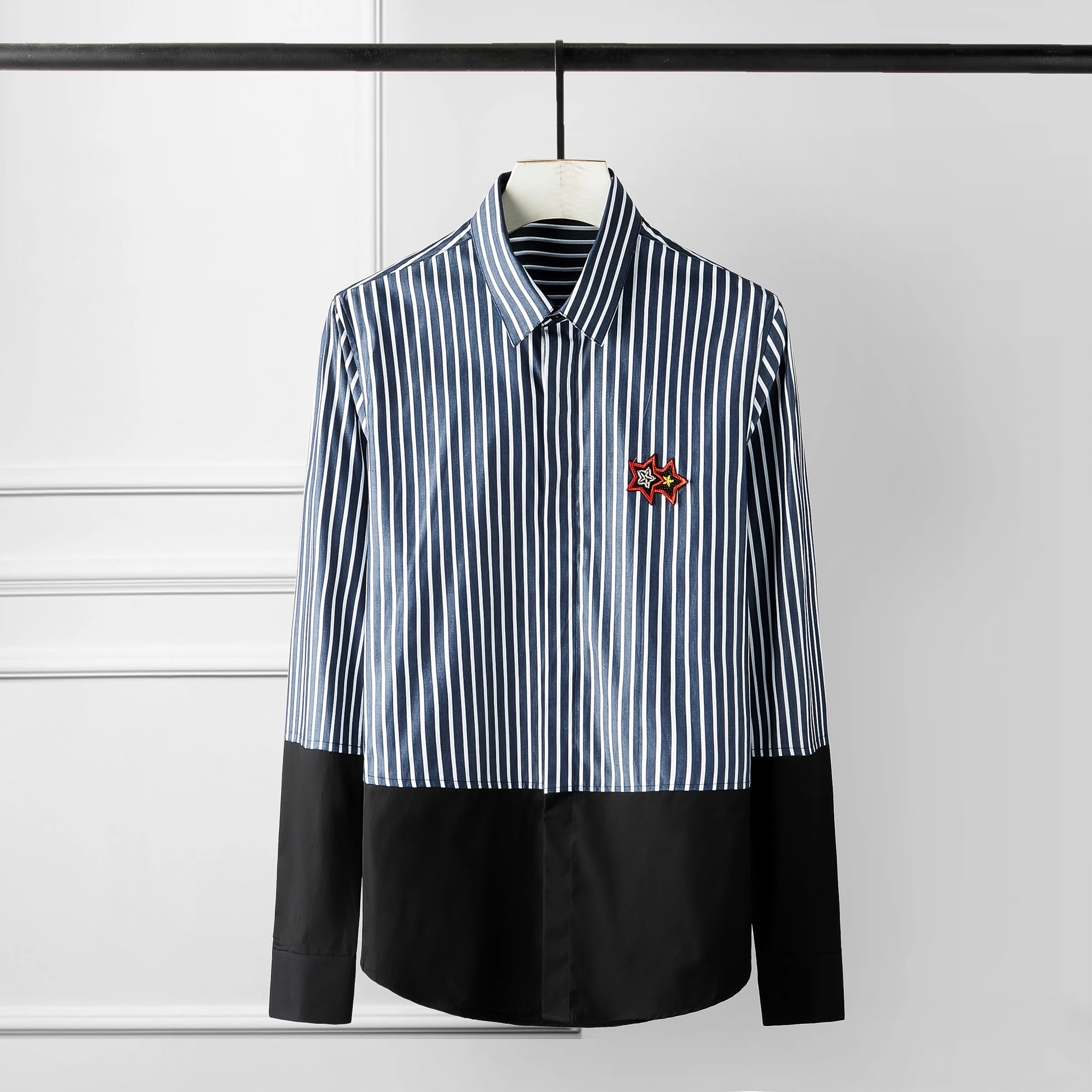 Minglu протектор рубашка для мужчин класса люкс в полоску стиле пэчворк с рисунком