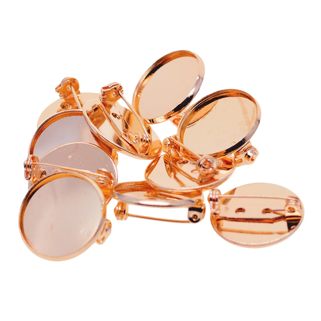 

10x Rose Gold Cabochon Brooch Base Settings 20mm Round Bezel Tray Findings