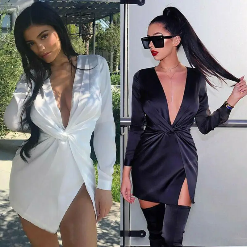 Сексуальное облегающее официальное женское платье из сатина с глубоким