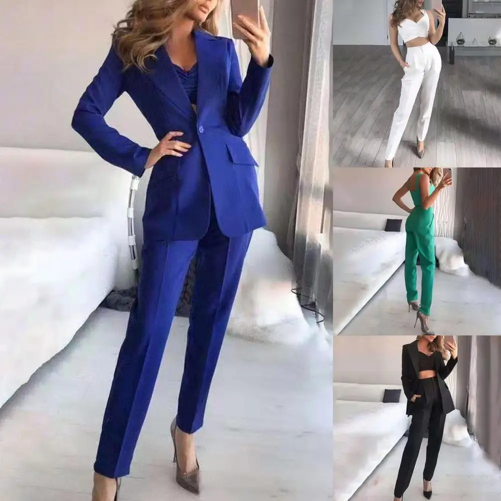 

3Pcs/Set Suits Single buckle Sling Women Breathable Turn down Collar Suit Simple Fashionable Charming Blazer for Business Office