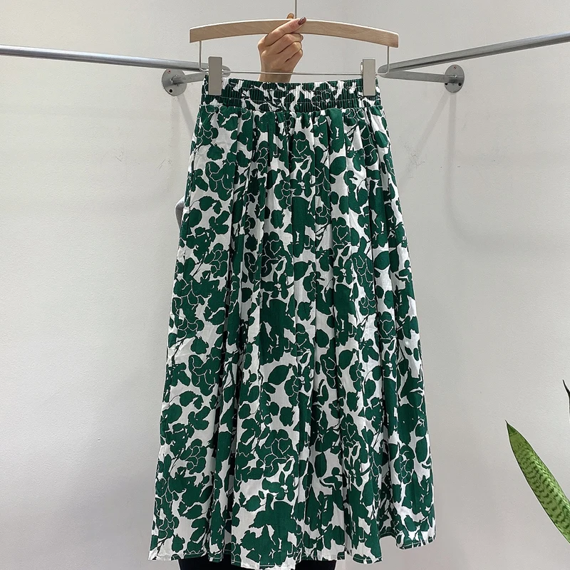 

SURMIITRO Cotton Midi Long Skirt Women Spring Summer 2021 Fashion Korean Style Floral Print High Waist Mid-Length Skirt Female