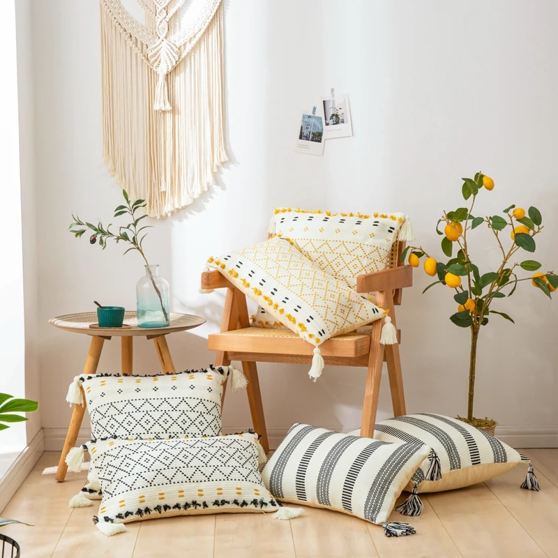 

Fringed Modern Living Room Decoration Cushion covers Luxury Knitting Jacquard Pillow Cover Sofa Brief Pillows Case 45*45cm