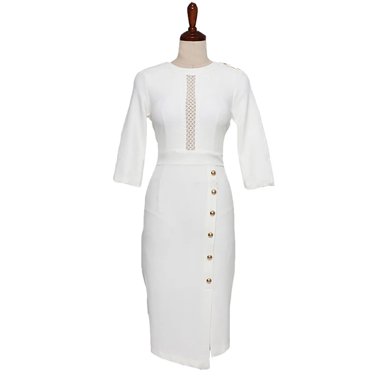 

COIGARSAM Office Lady Women dress New Spring Hollow Out Dresses White 922