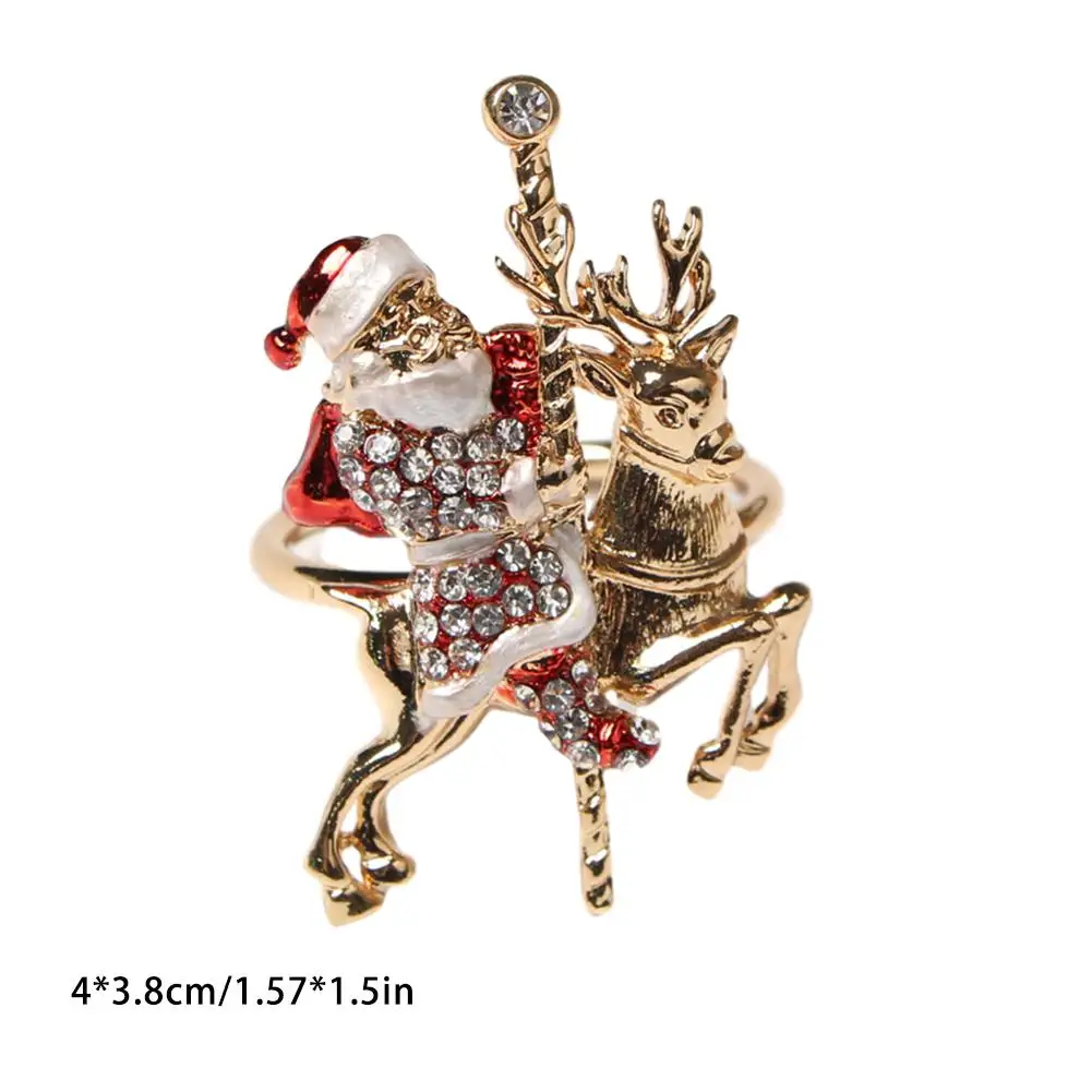 

6pcs Christmas Napkin Holder Alloy High-quality Durable Delicate Santa Deer Napkin Ring Bar Restaurant Christmas Party Dinner